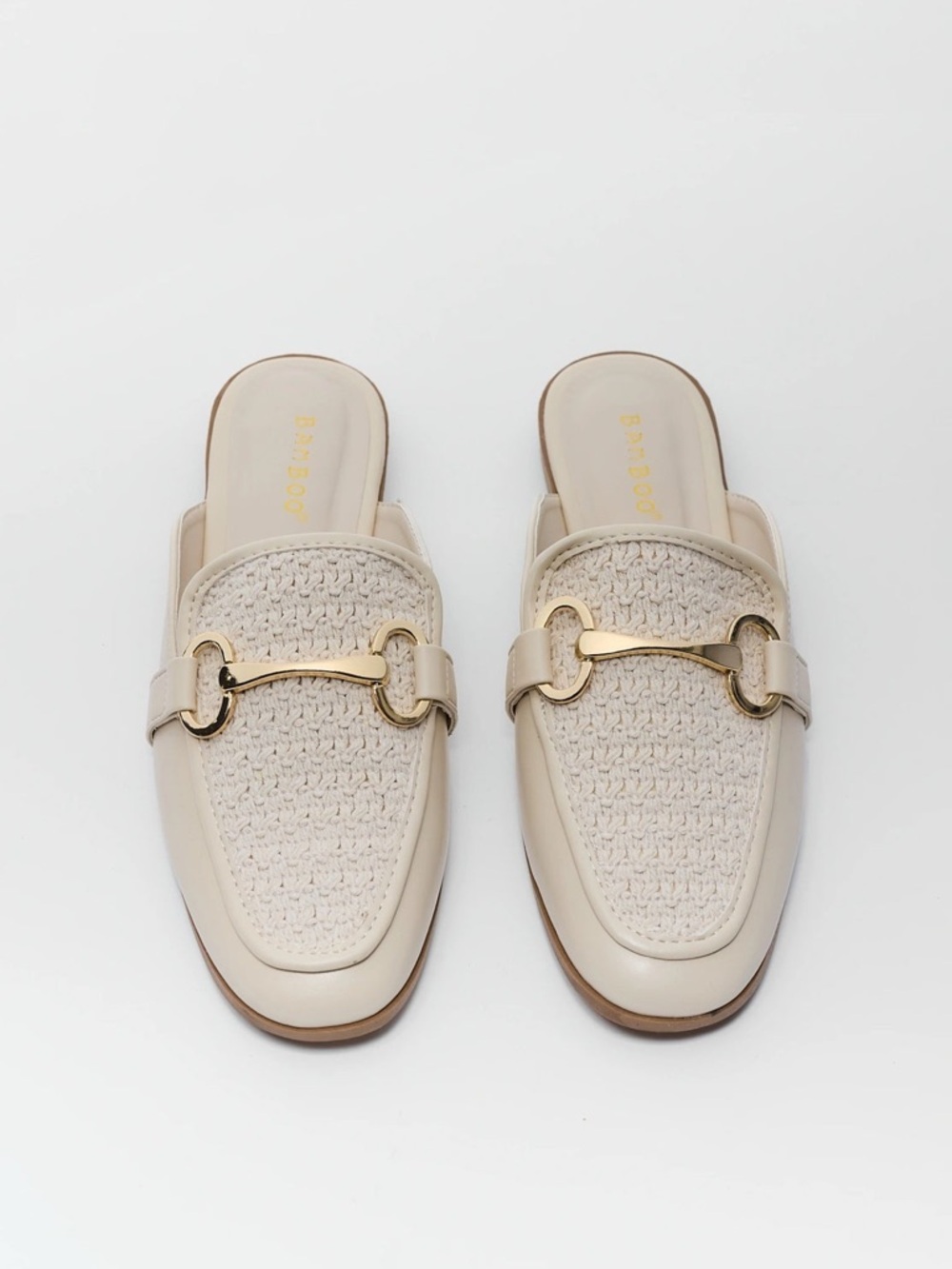 NWOT Bamboo Ivory Woven Mule Flats - size 8.5
